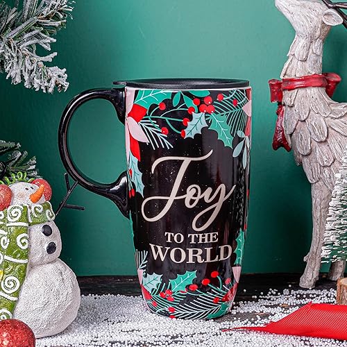 Miniatura 6 de Taza de café de viaje de cerámica con tapa, regalo para el hogar y la oficina, taza de té alta de porcelana de 17 onzas con asa de arte floral en