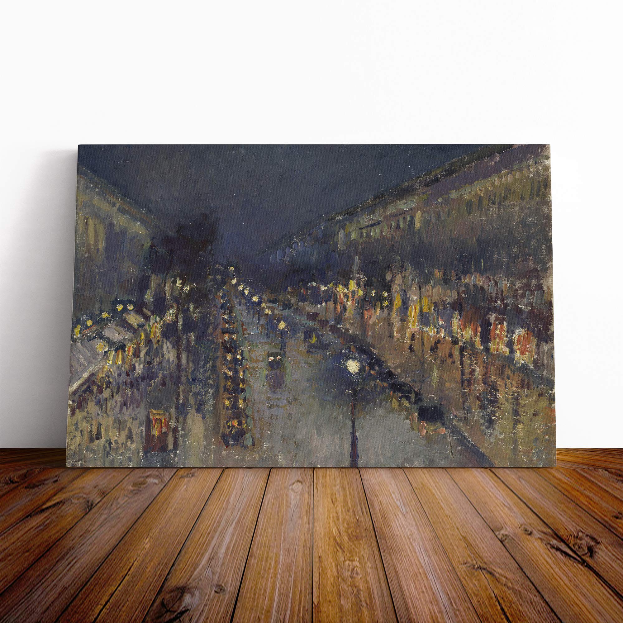 Camille Pissaro Street at Night Canvas Print | Gallery Wrapped 30mm Frame Wall Art | 30x20 inches | Ready to Hang | Modern Cityscape Picture | Living Room Bedroom Lounge Office