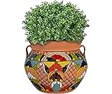Evergreen Garden Talavera Mexican Pottery Ceramic 14 in. Multi-Color Chata | Flower Pot Plant Succulent | Indoor Outdoor