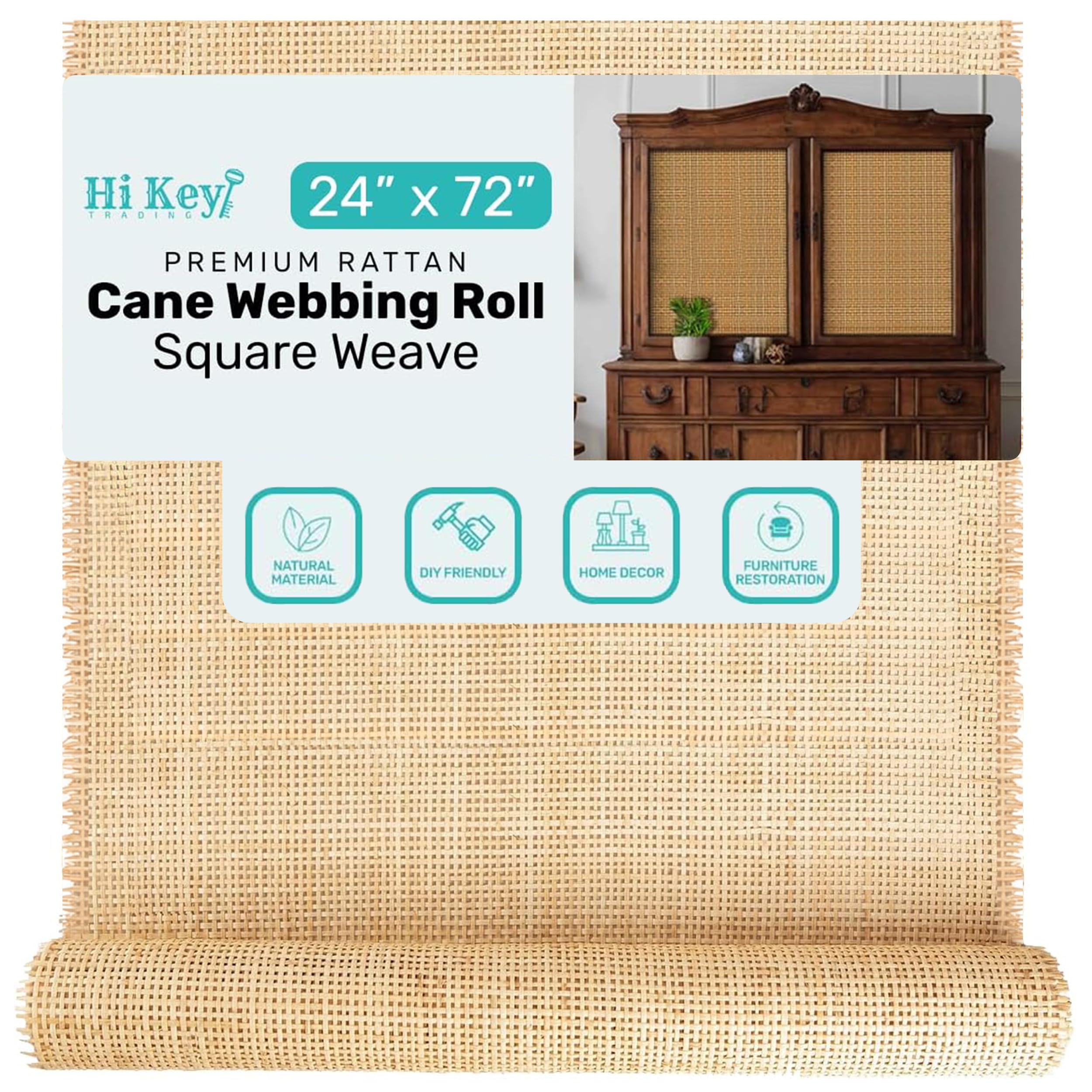 24" Width Rattan Cane Webbing Roll - Square Weave Rattan Roll - 24 x 72 Inch (61 x 183 cm) Wide & Long Rattan Material for Caning Supplies (2 Feet x 6 Feet)-image-18