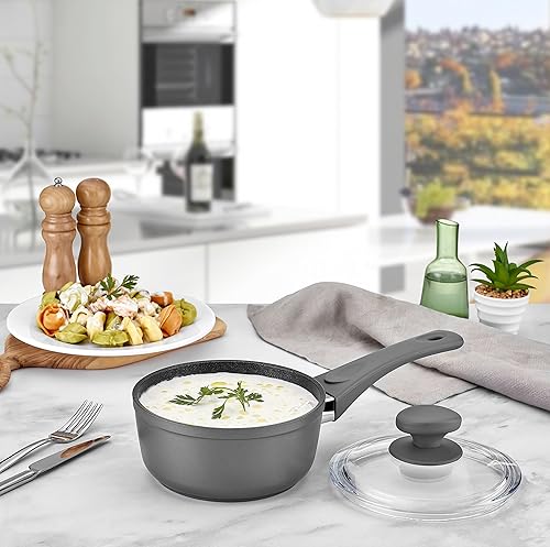 Miniatura 5 de Sartén antiadherente de titanio de 2 cuartos de galón con tapa de vidrio de aluminio forjado con revestimiento libre de PFOA