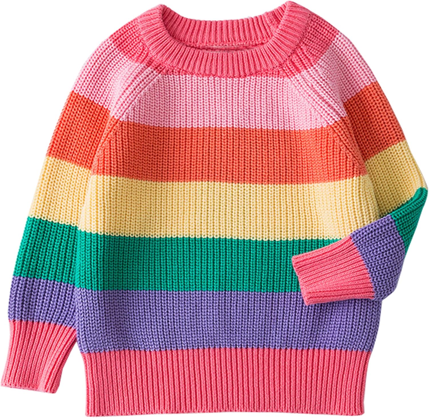 Wennikids Baby Girls Sweaters Round Pullover Striped Rainbow Todler Warm Sweatshirt Tops