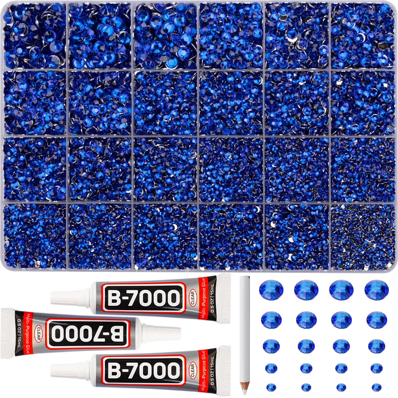 Photo 1 of 31000Pcs Royal Blue Rhinestones for Bedazzling, Multi Sizes 2-6mm Flatback Gems Bedazzle Kit with B7000 Glue, Flat Back Resin Diamond Crystal Gemstone Jewels Rhine Stone for Crafting Clothes