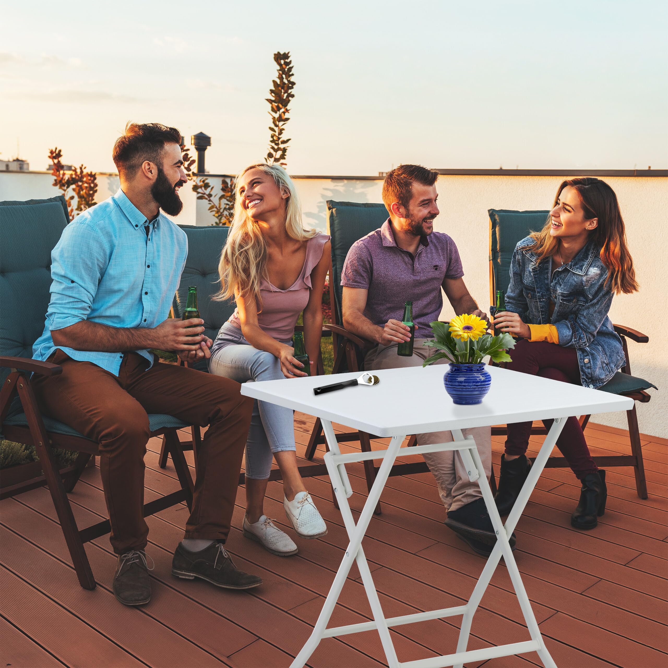 Relaxdays Table Pliante Jardin Carrée 74x78x78 Cm – Effet Bois Blanc – Balcon, Terrasse, Extérieur, 4 Personnes