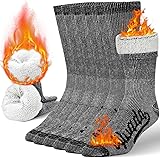 Alvada Merino Wool Hiking Socks Thermal Warm Crew Winter Boot Sock For Men & Women 3 Pairs Medium-Large Charcoal