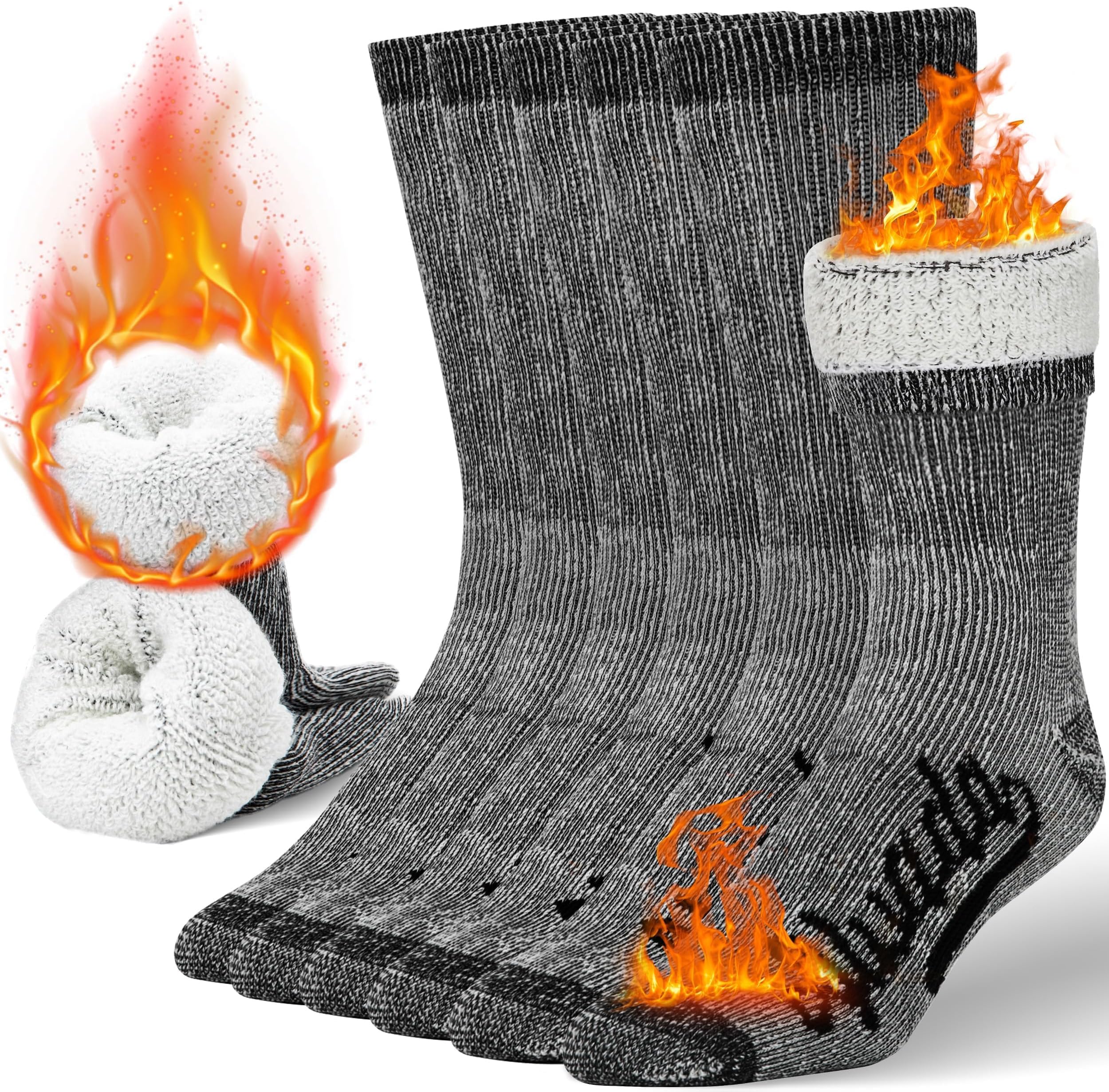 Alvada Merino Wool Hiking Socks Thermal Warm Crew Winter Boot Sock For Men & Women 3 Pairs