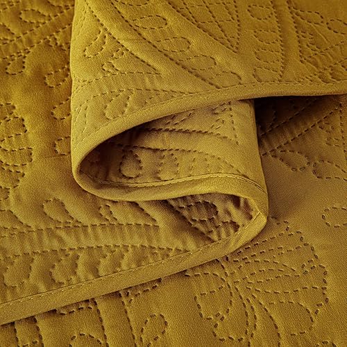 Miniatura 8 de Chezmoi Collection Austin - Juego de colcha tamaño King de 3 piezas Pinsonic acolchada de gran tamaño, tamaño King, mostaza