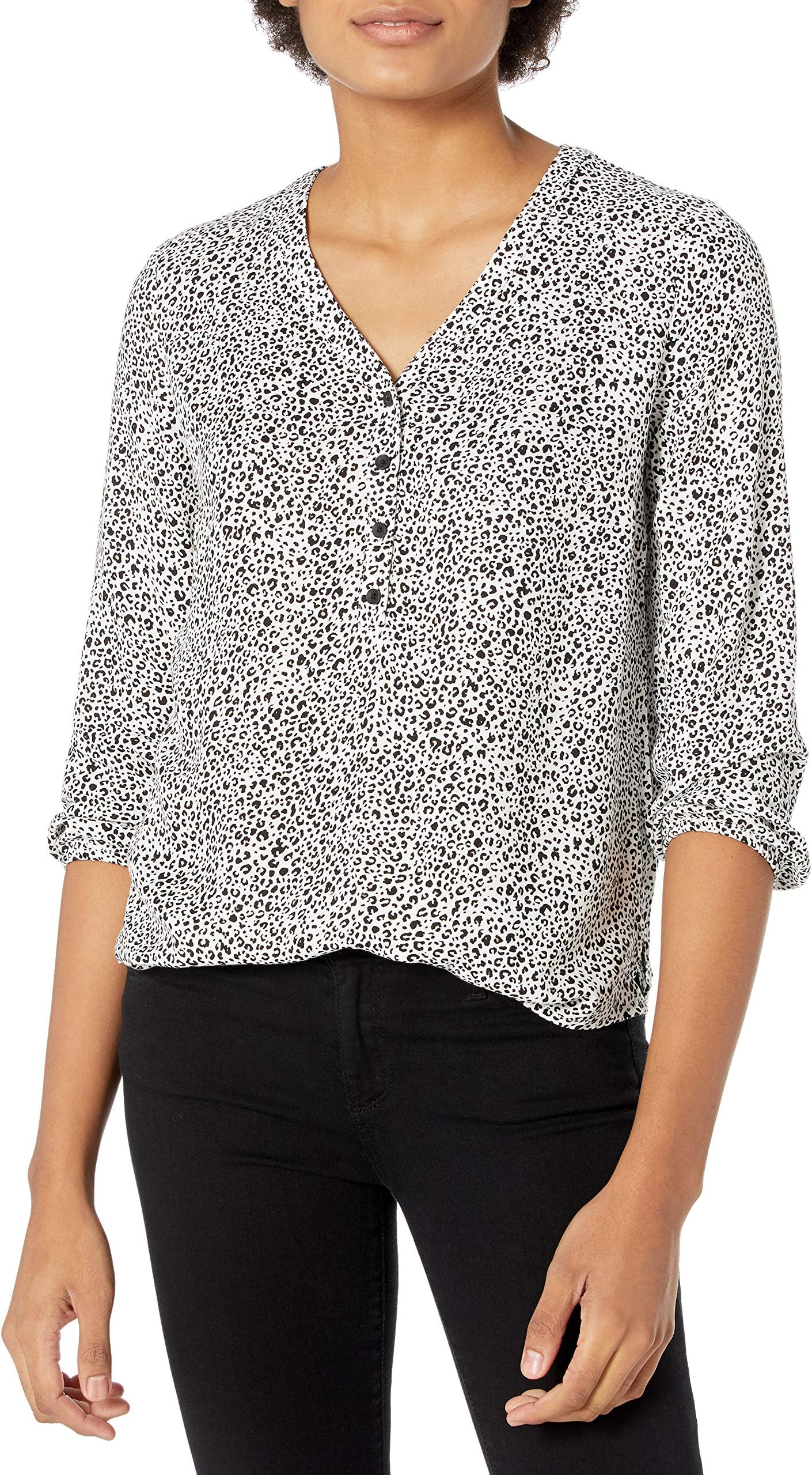 Women's 3/4 Sleeve Button Pop-Over Shirt, Loose-Fit V-Neck Blouse