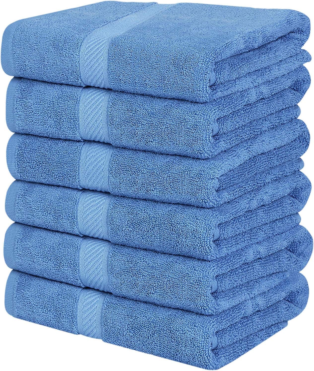 Utopia Towels 6 Pack Small Bath Towel Set, 22 by 44 Inches, 500 GSM 100% Ring Spun Cotton, Lightweight and Highly Absorbent Quick Drying Premium Towels for Hotel, Spa and Bathroom, Light Blue