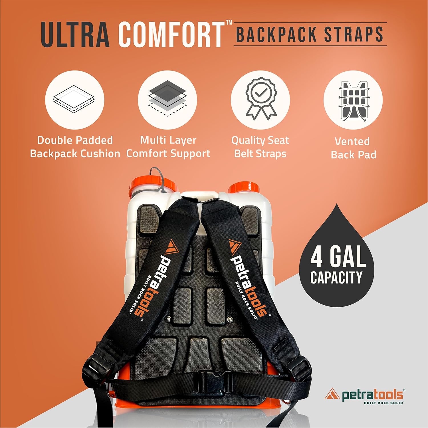 PetraTools Battery Powered Backpack Sprayer 4 Gallon - 8 Hours Long Battery Life & Padded Straps for Comfort - HD4000 Electric Backpack Garden Sprayer with 9 Spray Nozzles (HD4000 ProSeries with Cart)