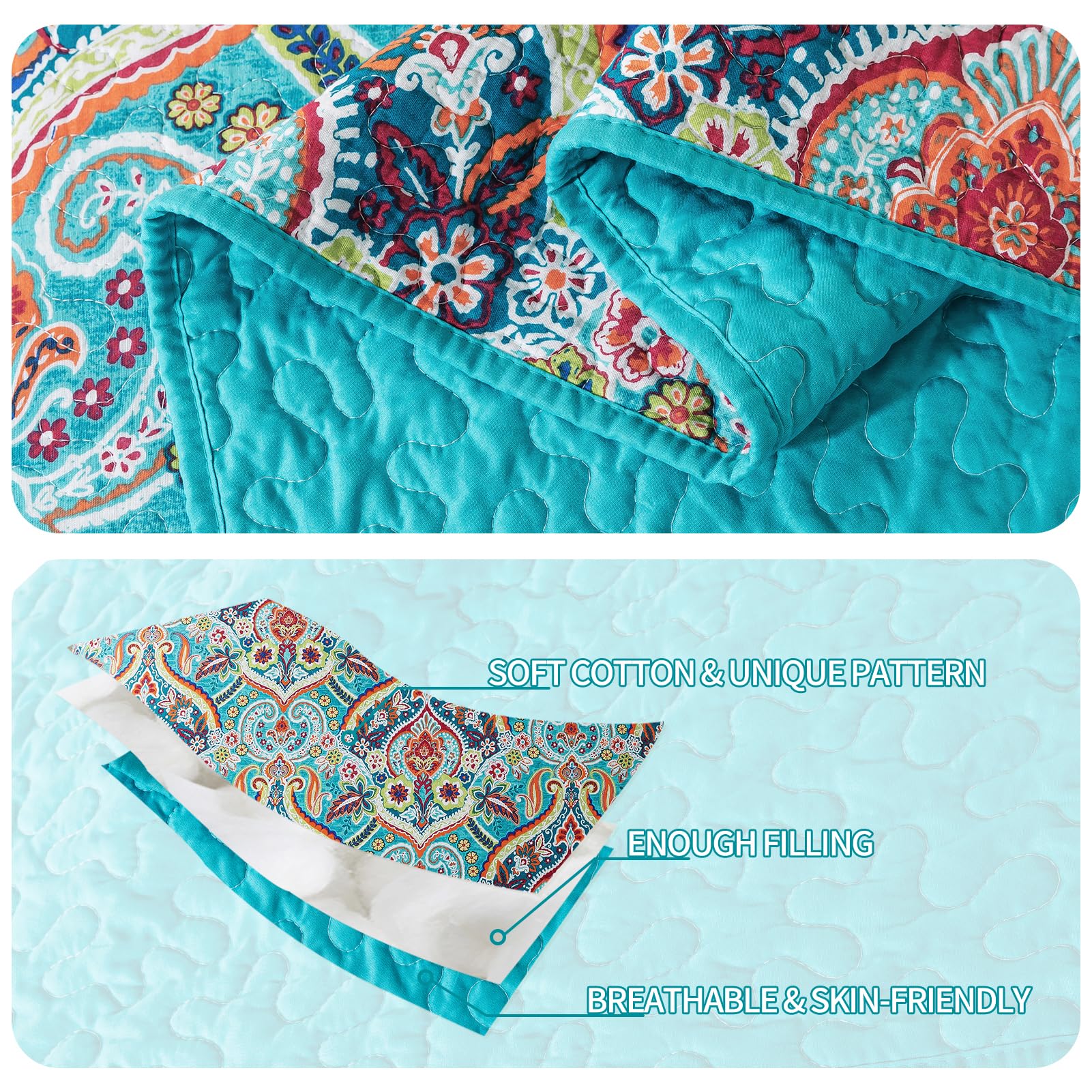 BEDIFANY Cotton King Quilt for Adult - King Quilts Bedding Set for a Comfortable Sleep - Reversible Lightweight Bedspread (98 * 106 in) with Floral Pattern, 3 Pieces