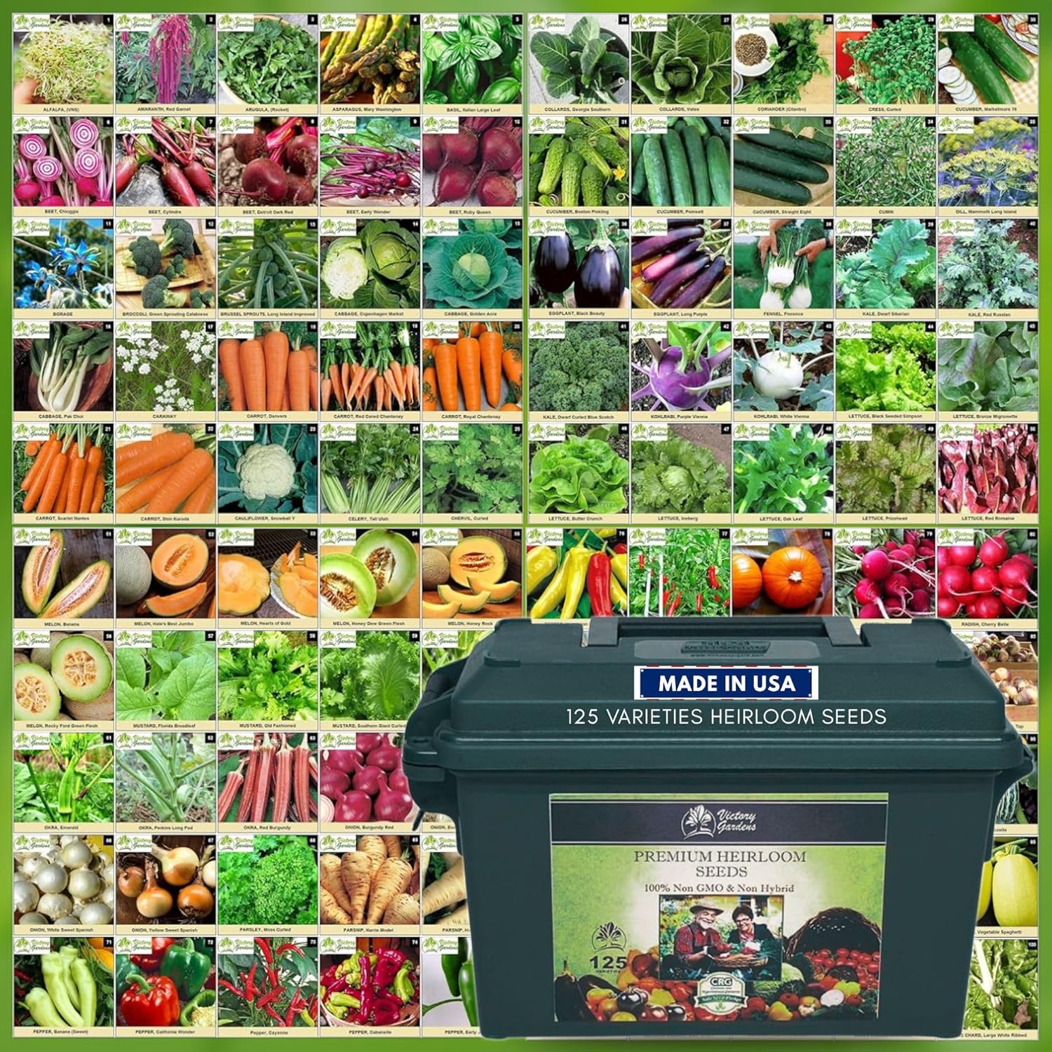 Garden Seeds Vegetable Variety Pack for Planting - Grow 125 Varieties of Heirloom Non GMO Quick Sprouting Veggies - Premium ​Seed Vault by Victory Gardens