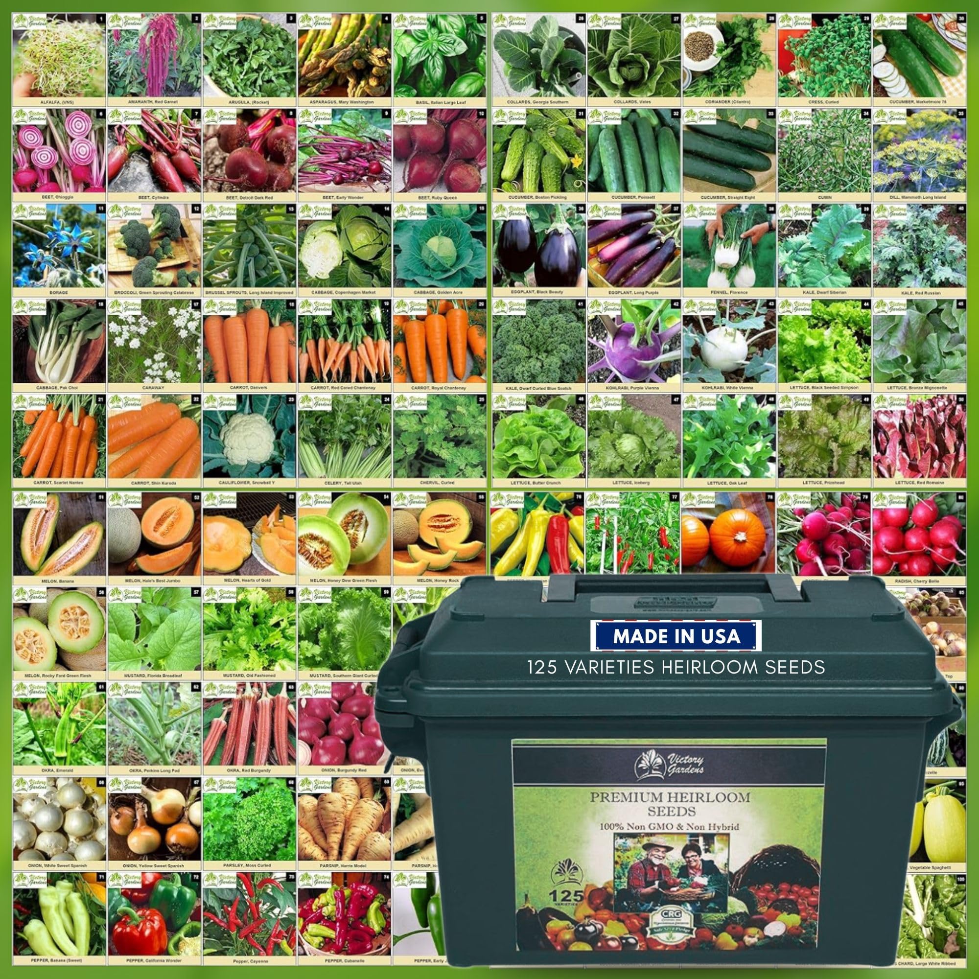 Garden Seeds Vegetable Variety Pack for Planting - Grow 125 Varieties of Heirloom Non GMO Quick Sprouting Veggies - Premium ​Seed Vault by Victory Gardens
