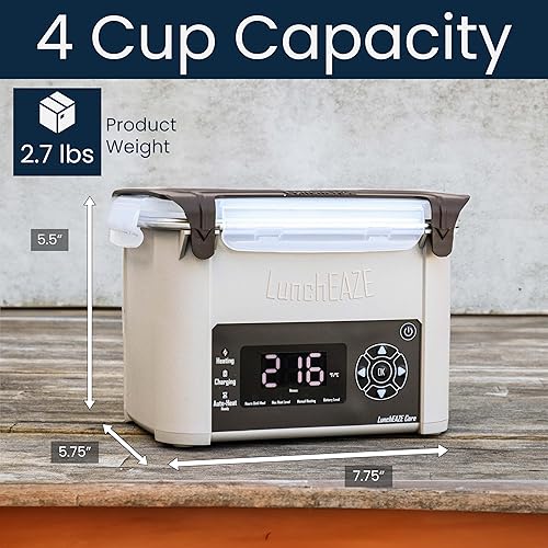 Miniatura 4 de LunchEAZE Core Gen 2 Fiambrera eléctrica y térmica inalámbrica, alimentada por batería, capacidad de 4 tazas, 220 F, calefacción programada