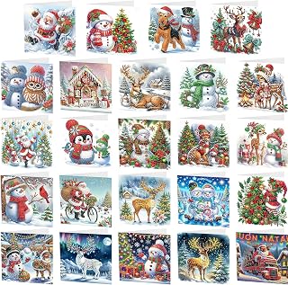 24 Pack Diamond Art Painting Christmas Greeting Cards Kits with Envelopes Xmas Gnomes Elk Diamond DIY Card Making Kits for Christmas Family and Friends Gifts