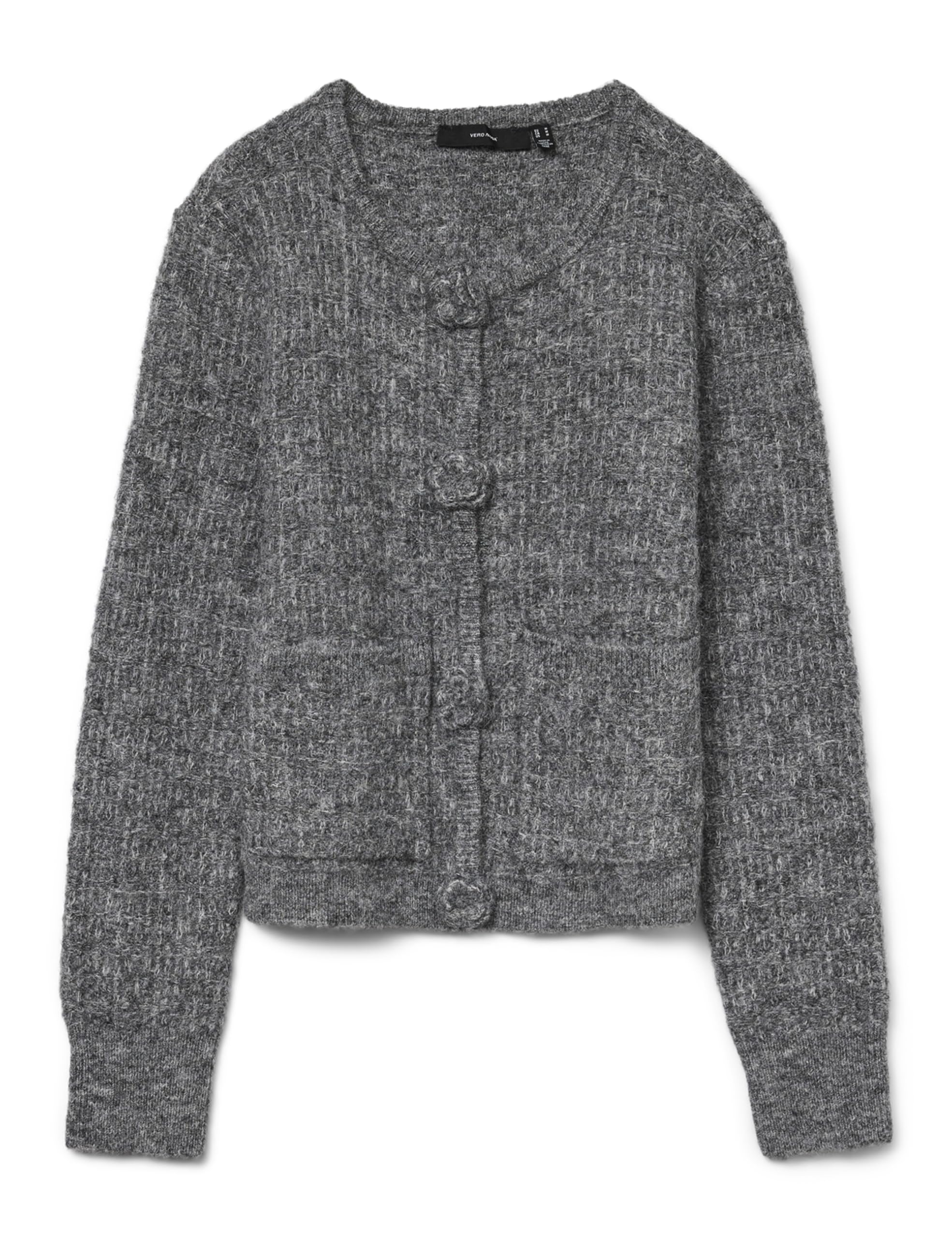 VERO MODA Vmblossom LS O-Neck Cardigan Boo, Medium Grey Melange, XS