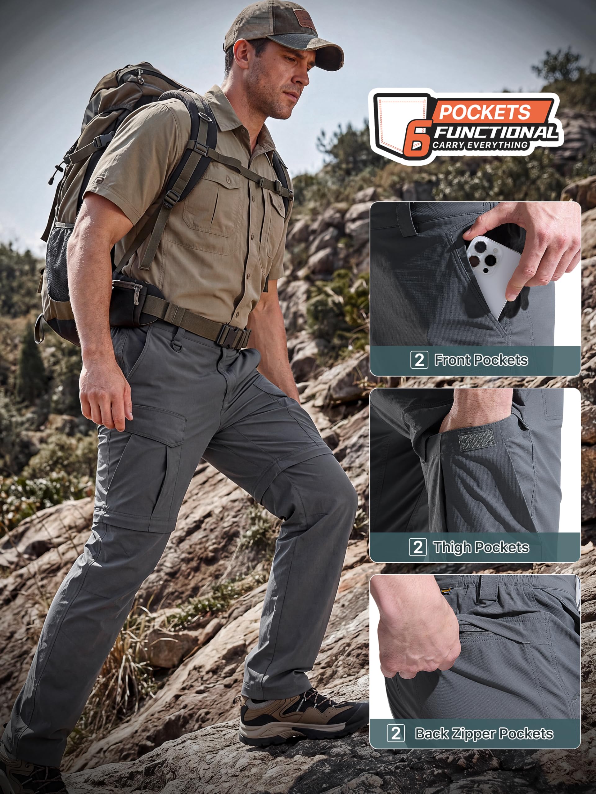 FREE SOLDIER Pantaloni Uomo da Trekking Convertibili Impermeabili Asciugatura Rapida con Zip Staccabile Cargo da Pesca