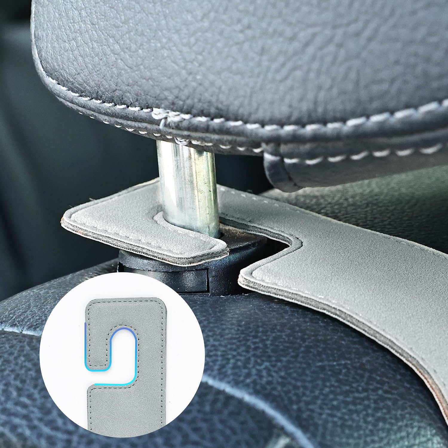 Heavy-Duty Car Headrest Hooks Holds 44lb Suede & Metal Hangers for Bags image 5
