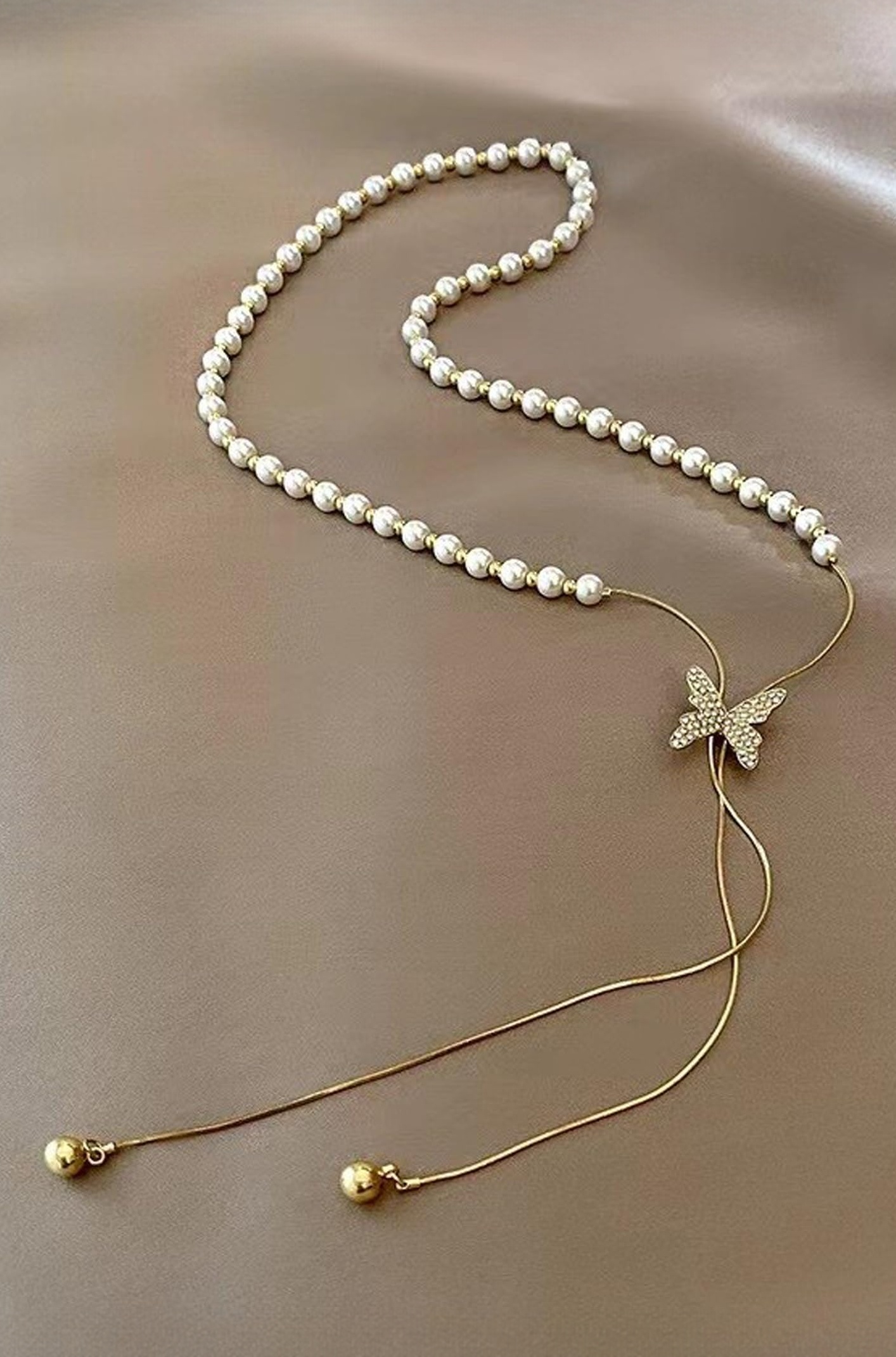Elegant Golden Chain Necklace For Women Butterfly Pearl Long Chain Pendant Necklace For Women Girls Love Gifts Womens Jewellery