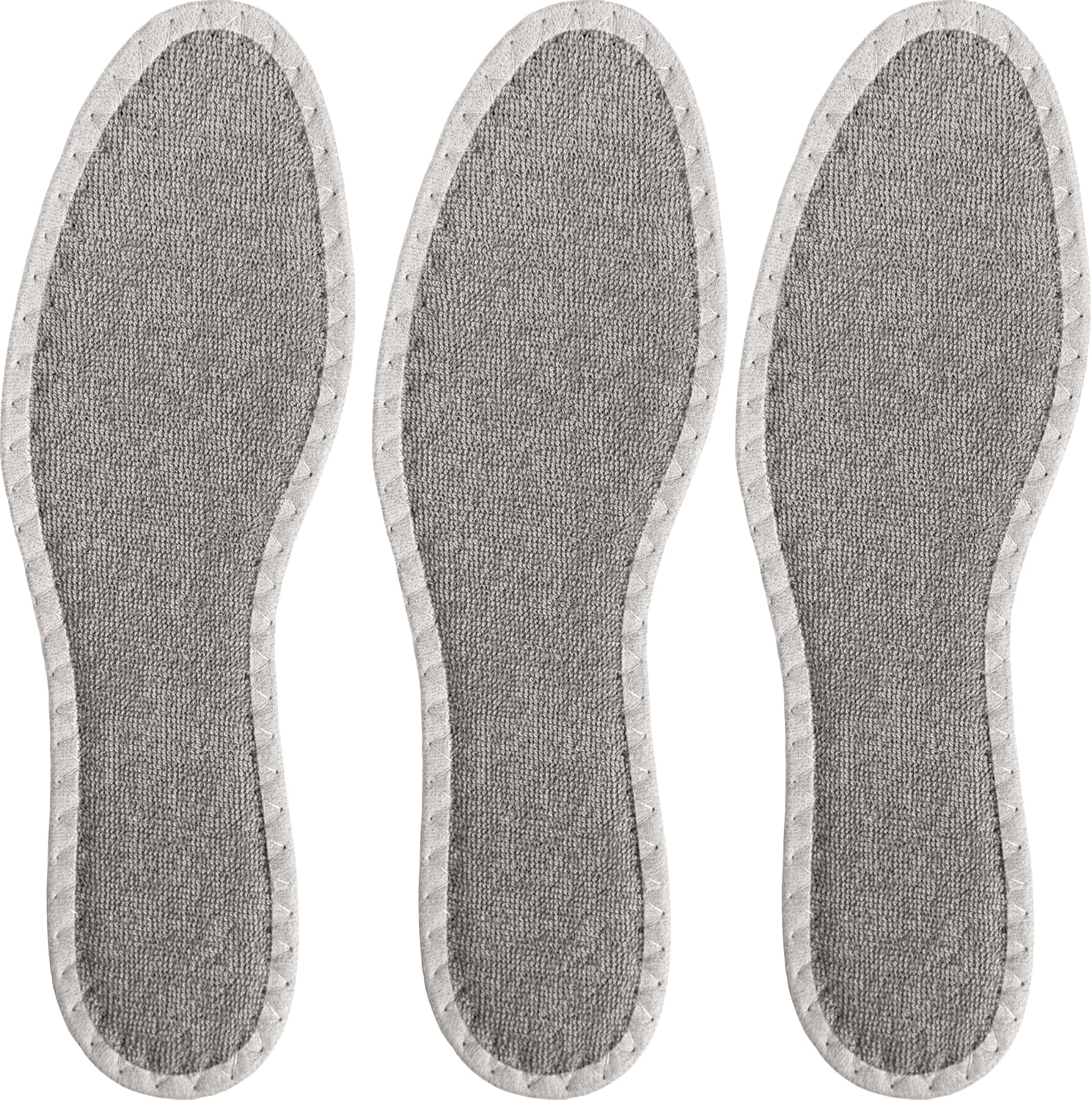 pedag Deo Fresh Natural Terry Cloth & Sisal Insoles, Handmade in Germany, Fully Washable, Perfect for Keeping Feet Dry and Fresh in The Summer, US W6 / EU 36, Grey, 3 Pair