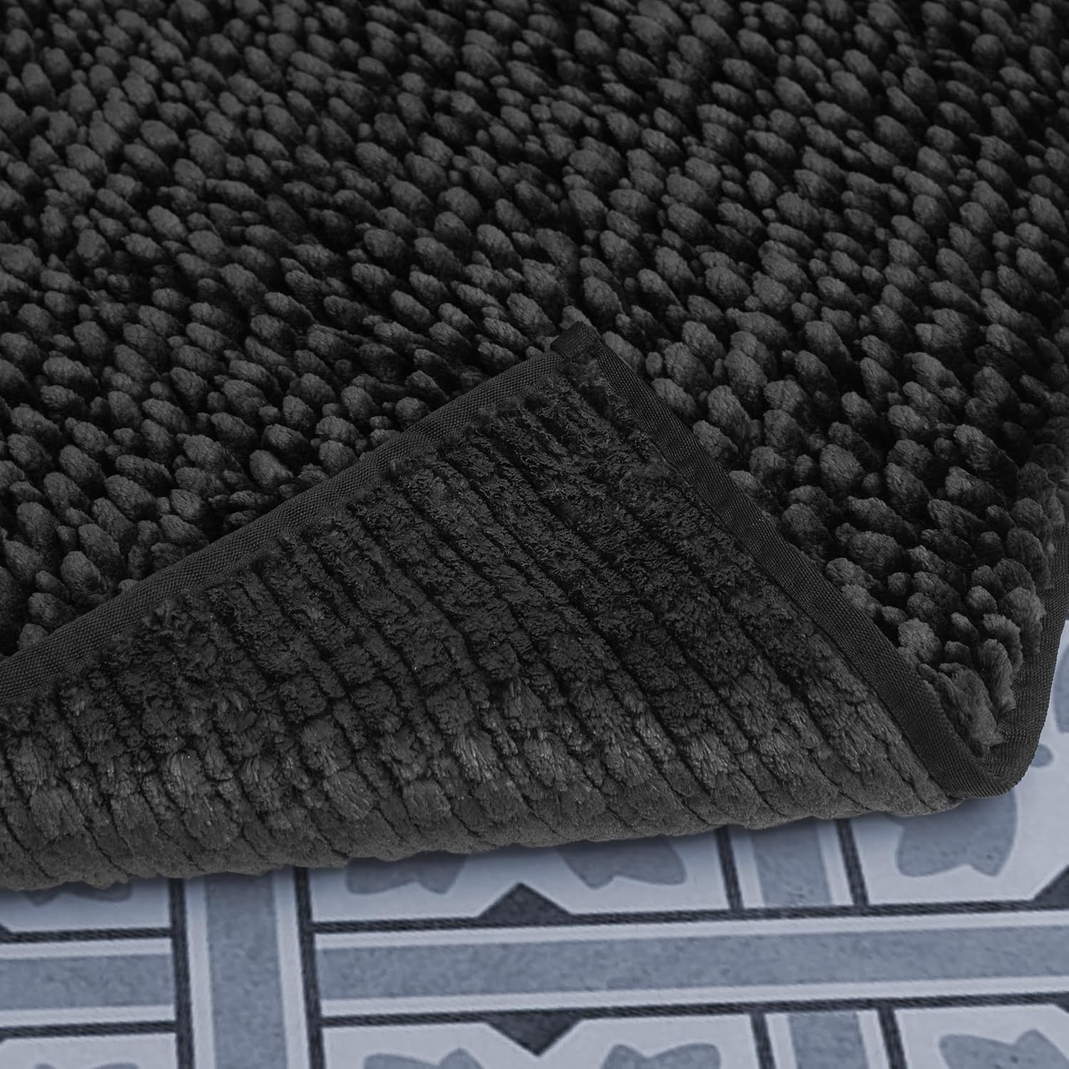 Laura Ashley Butter Chenille Bath Rug, Absorbent Shaggy Bathroom Mat, Non Slip Plush Carpet Rugs for Tub and Sink - (27'' x 45'') Black