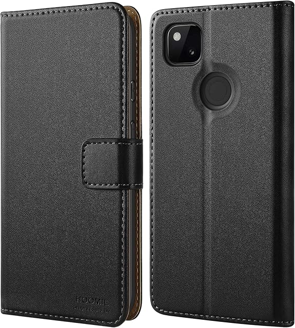 HOOMIL MagFlip Series for Google Pixel 4A Case, Premium Leather Flip Wallet Phone Case with Card Holder - Black