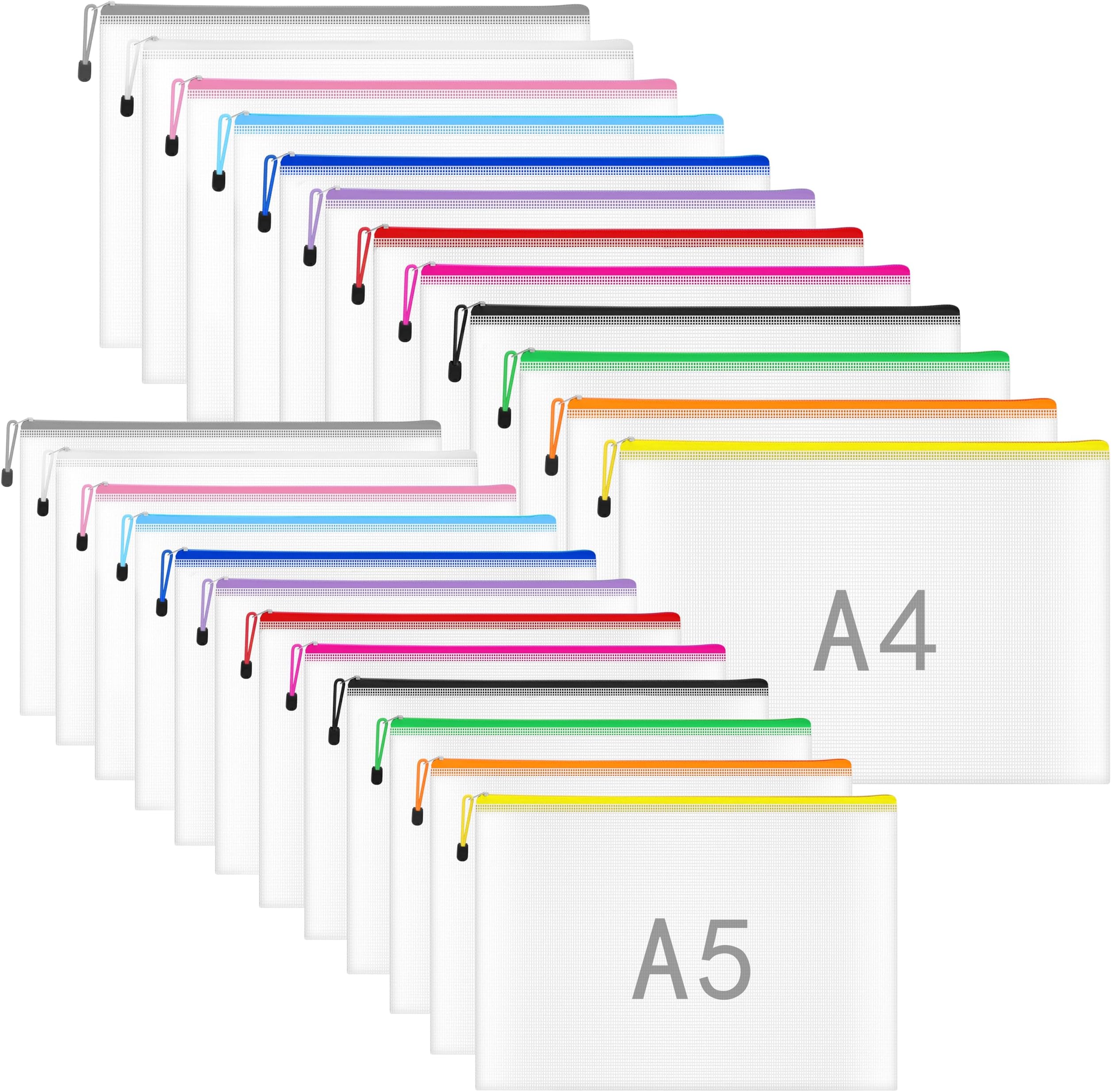 Clear Plastic Wallets A4 Zip Wallets 24PCS, A5 Document Folders Zip Lock Bags for School Office Home Travel (A4 A5 Size)