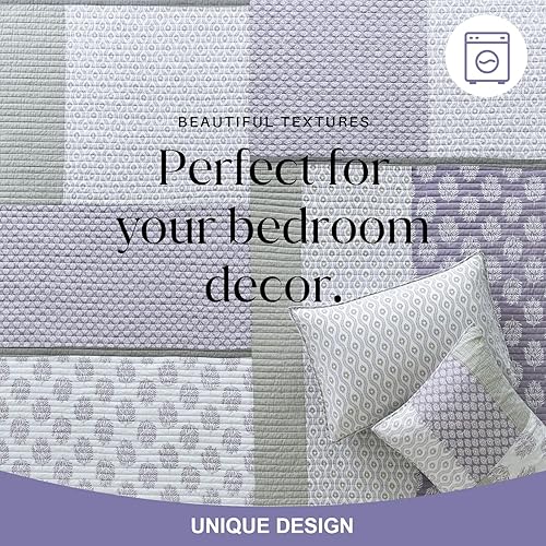 Miniatura 7 de Y-PLWOMEN Colchas tamaño Queen, 100% algodón, ligero, suave, tamaño Queen, colcha acolchada, color morado, gris, blanco, juego de ropa de cama