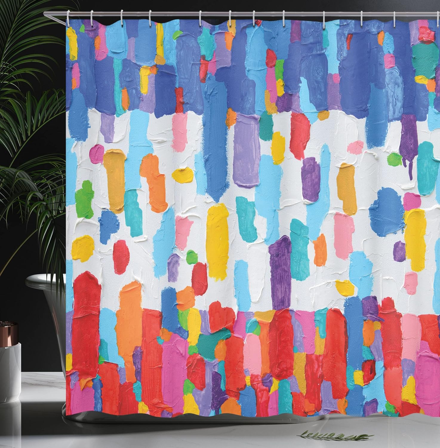 Ambesonne Art Shower Curtain, Colorful Abstract Painting Style in Contrasting Colors French Flag Pattern Brush Mark, Cloth Fabric Bathroom Decor Set with Hooks, 69" W x 70" L, Violet Blue Dark Pink