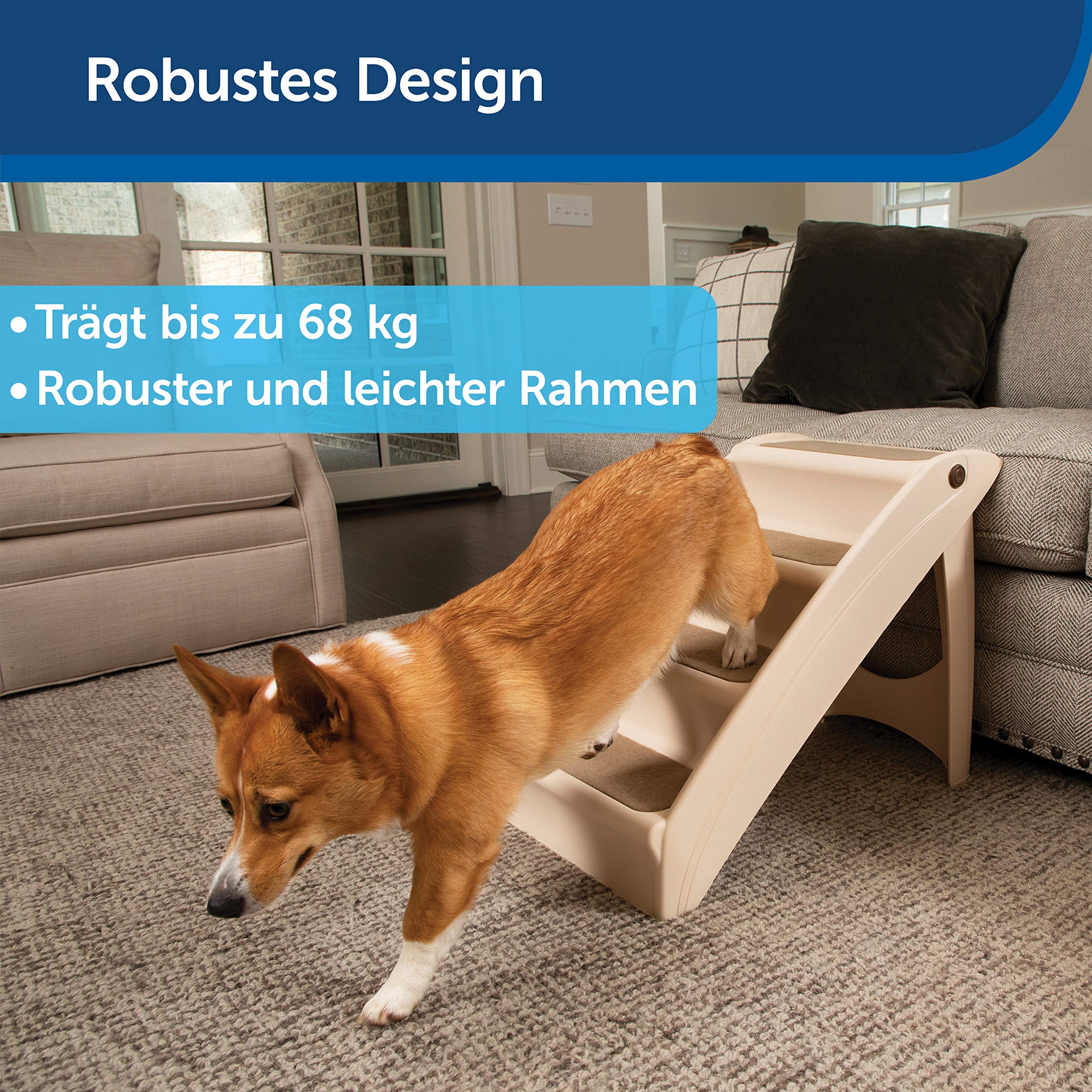 PetSafe CozyUp Klappbare Haustiertreppe, Mit Rutschfesten Stufen, Für Haustiere bis zu 68 kg, 51 cm Höhe, Größe L