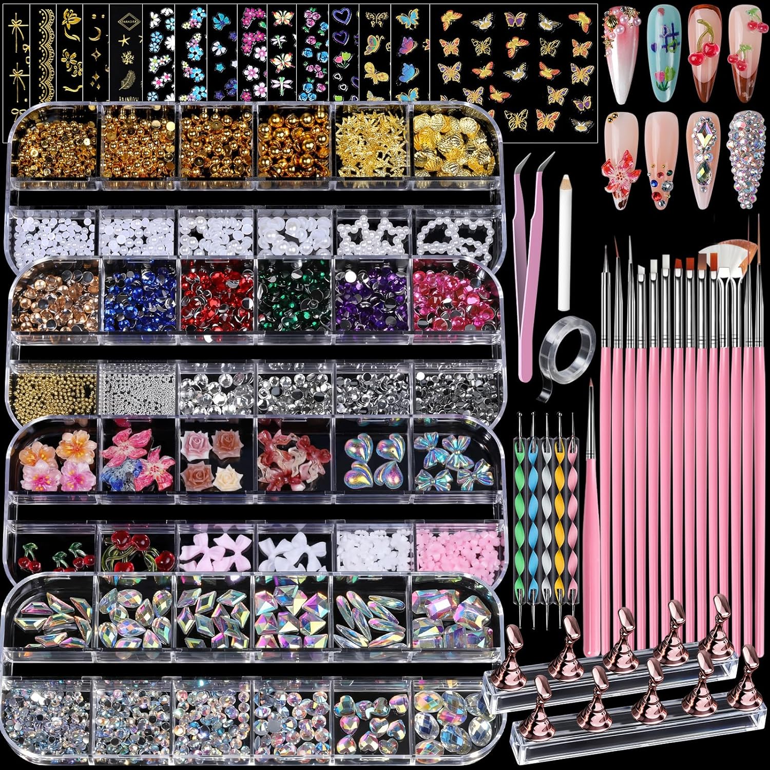 Complete Nail Art Kit with Gems, Pearls & Charms