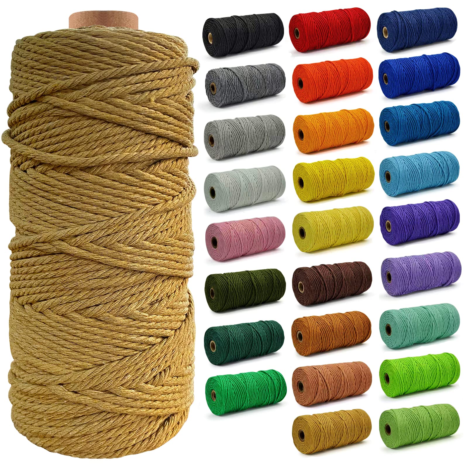 Hdviai Macrame Cotton Cord 5mm x 109 Yards - Natural Handmade Colorful Macrame Rope - 4 Strand Twisted Cotton Rope for Wall Hanging Tapestry Plant Hangers Gift Wrapping DIY Craft (Khaki)