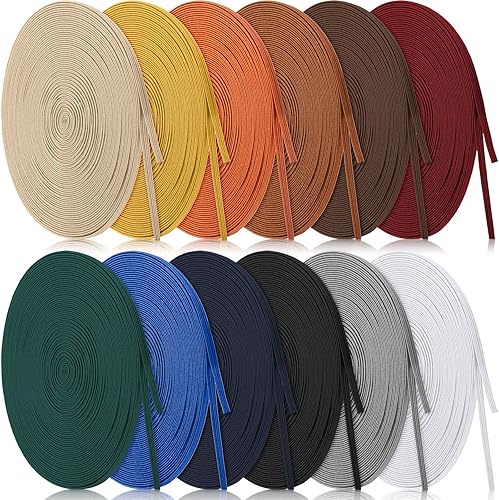 Miniatura 31 de WILLBOND 12 rollos de banda elástica colorida plegable, banda elástica resistente, banda plana de punto para costura, manualidades, puños de edredón