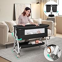 Vista 4 de VOOI Moisés para bebé junto a la cama, moisés mecedor 3 en 1 para bebé, moisés junto a la cama con ruedas, altura ajustable, cesta