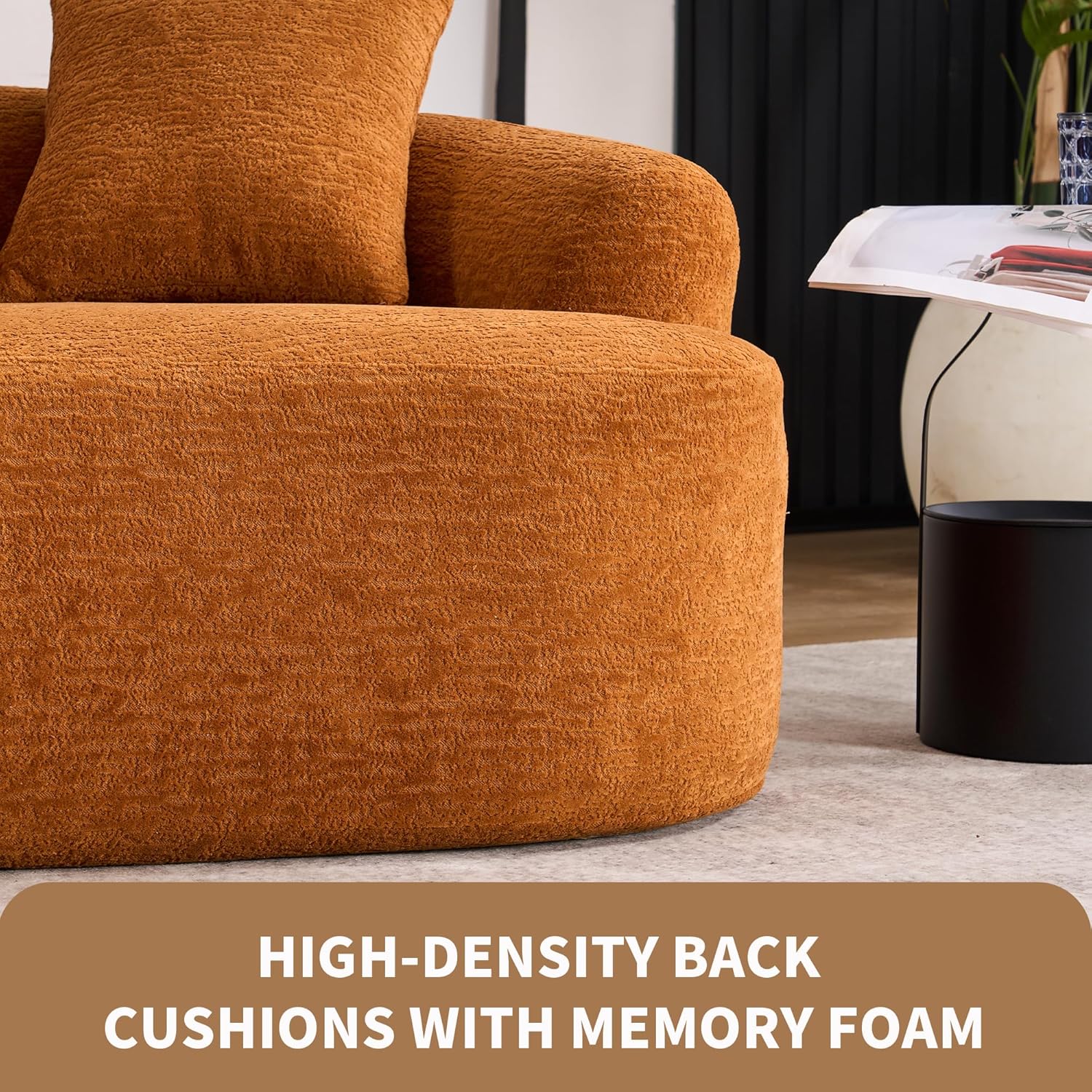 Curved Loveseat Sofa Couch for Living Room, 65’’ Modern Comfy Cloud Floor Couch Round Sofa Full Sponge Compression Sofas with Deep Seat for Small Spaces Apartment, No Assembly Needed,Orange
