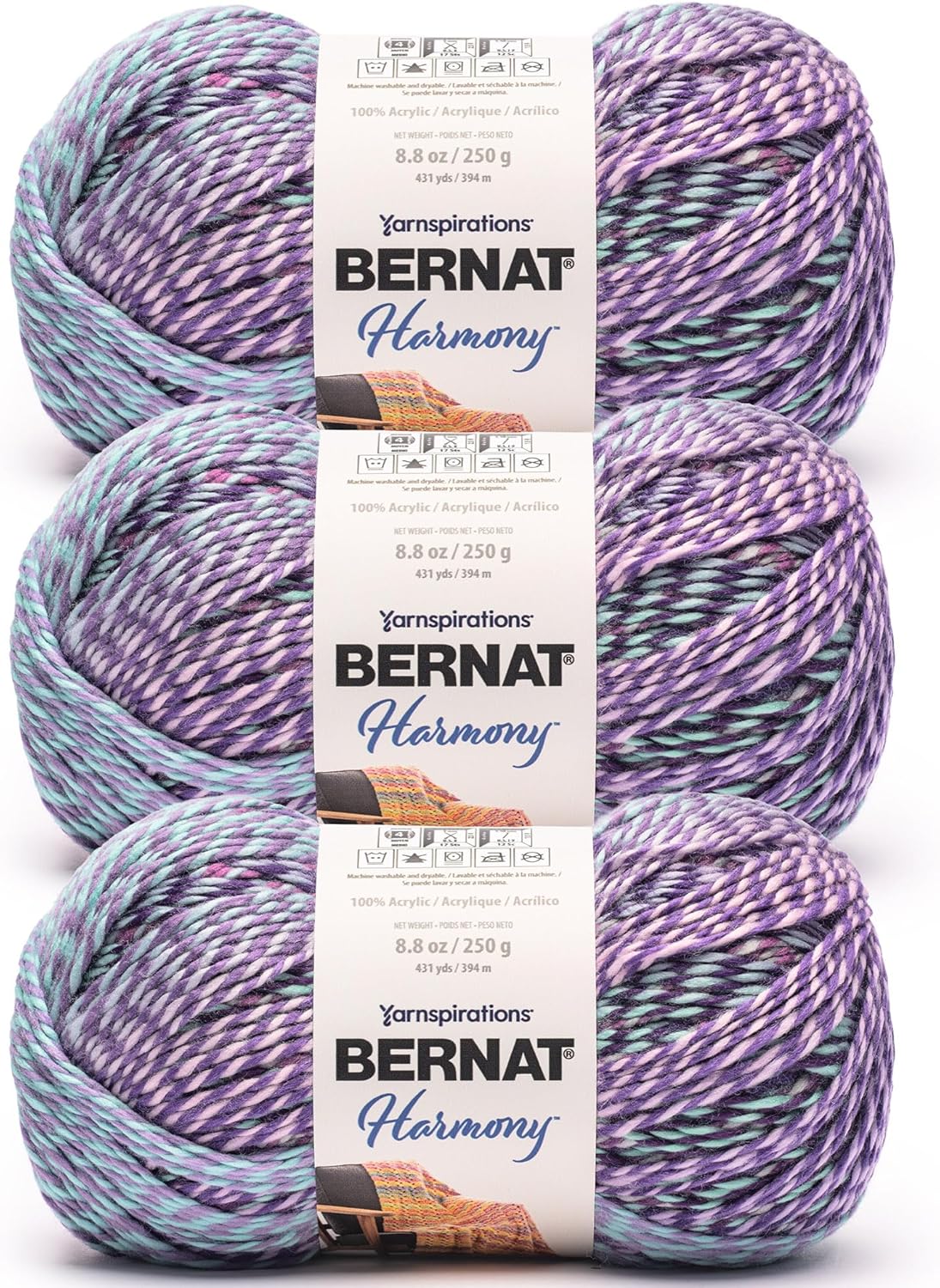 Bernat Harmony Through The Grapevine Yarn - 3 Pack of 250g/9oz - 100% Acrylic - #4 Worsted (Medium) - 431 Yards - Knitting/Crochet