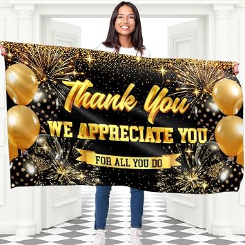 Thank You For All You Do Banner - Appreciation Banner - We Appreciate You for Employee Coworker Staff Teacher at Office, School, Party - 5x3ft Black & Gold