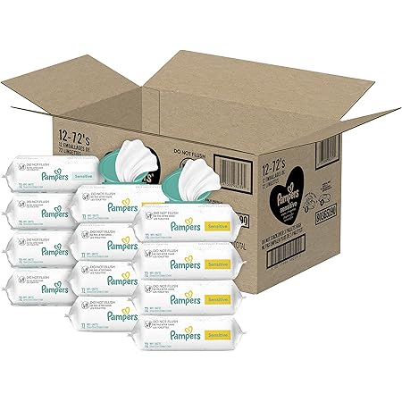 Baby Wipes, Pampers Sensitive Water Based Baby Diaper Wipes, Hypoallergenic and Unscented, 8 Pop-Top Packs with 4 Refill Packs for Dispenser Tub, 864 Total Wipes (Packaging May Vary)