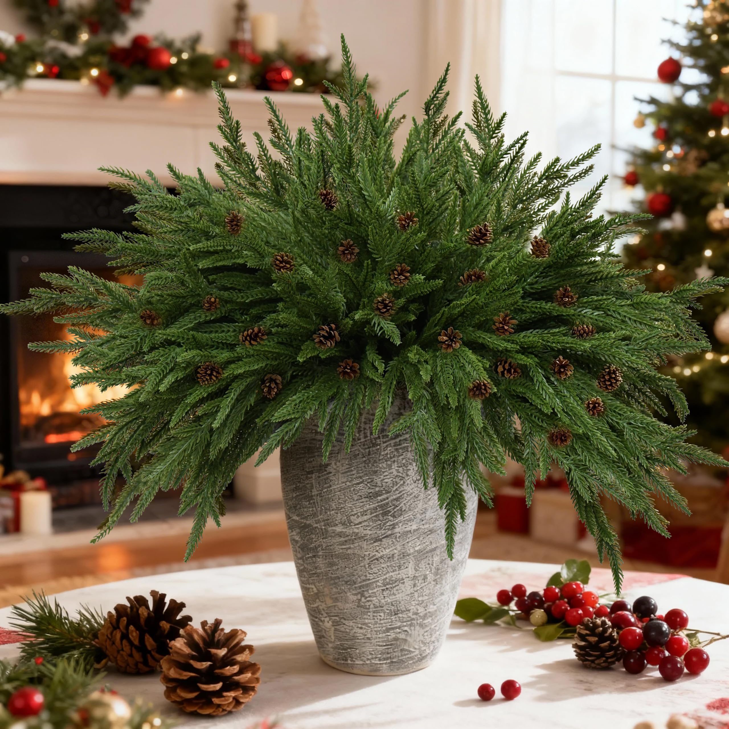 Künstliche Norfolk-Tannenzweige, 81,3 cm, künstliche Tannenzapfen, künstliche Tannenzapfen, Zweige für DIY-Girlande, Weihnachten, Innen- und Außenbereich, Heimdekoration (12)