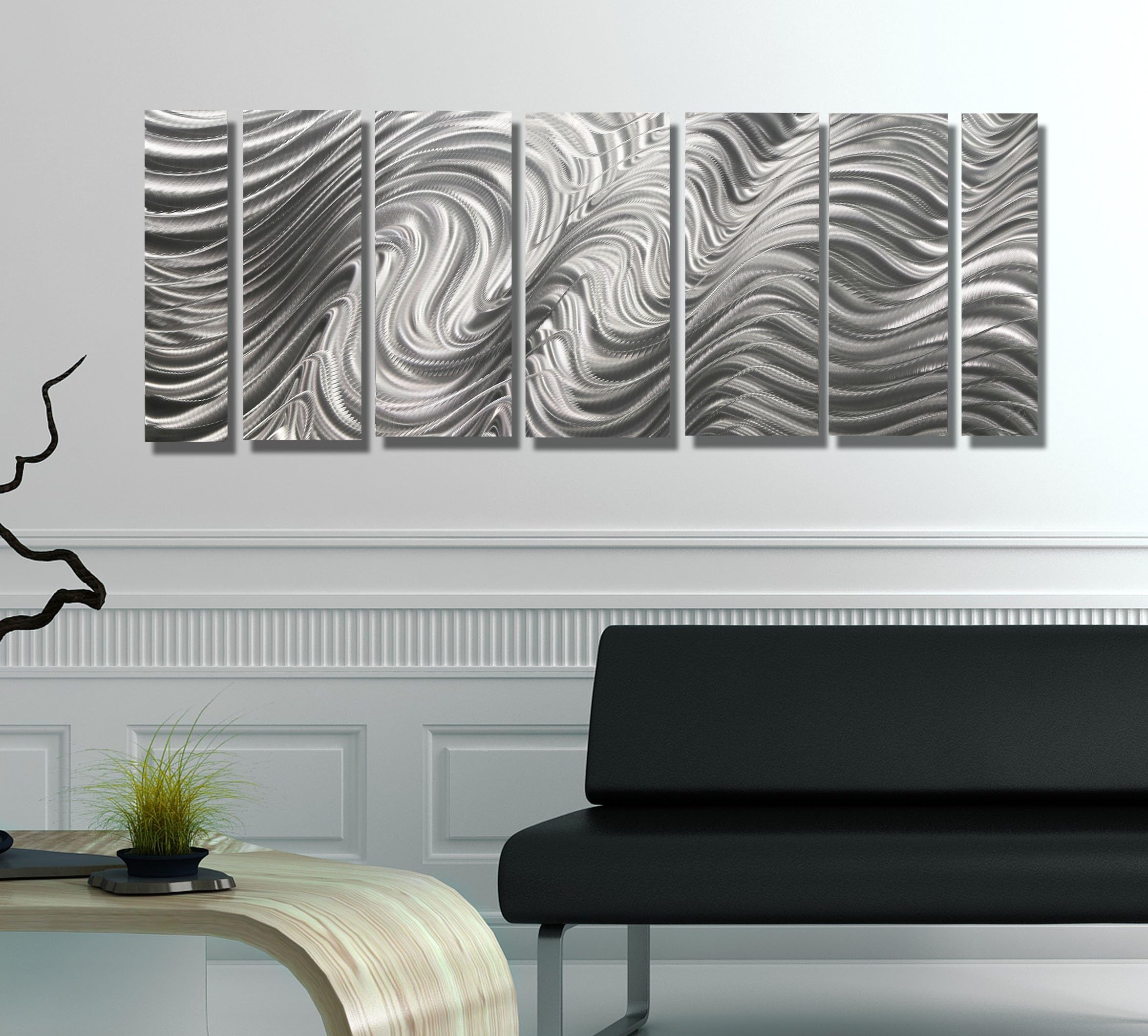 Statements2000 Abstract Modern Large Metal Wall Art Indoor/Outdoor 3D Painting Hanging Sculpture by Jon Allen, Silver, 172.72 cm x 60.96 cm - Hypnotic Sands 7 Piece