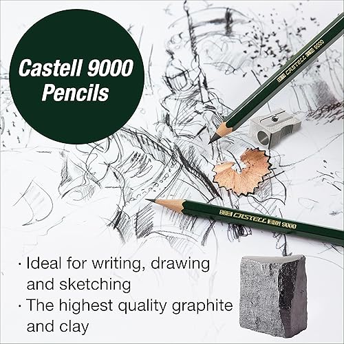 Miniatura 2 de Faber-Castell Set de bocetos y accesorios - Castell 9000 lápices de grafito y lápices de borrador - Lápices de arte para dibujar y sombrear