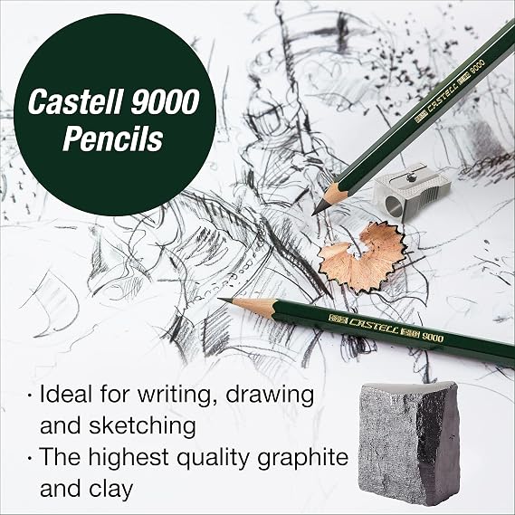 Faber-Castell Sketching and Accessories Set - Castell 9000 Graphite Pencils and Eraser Pencils - Art Pencils for Drawing and Shading