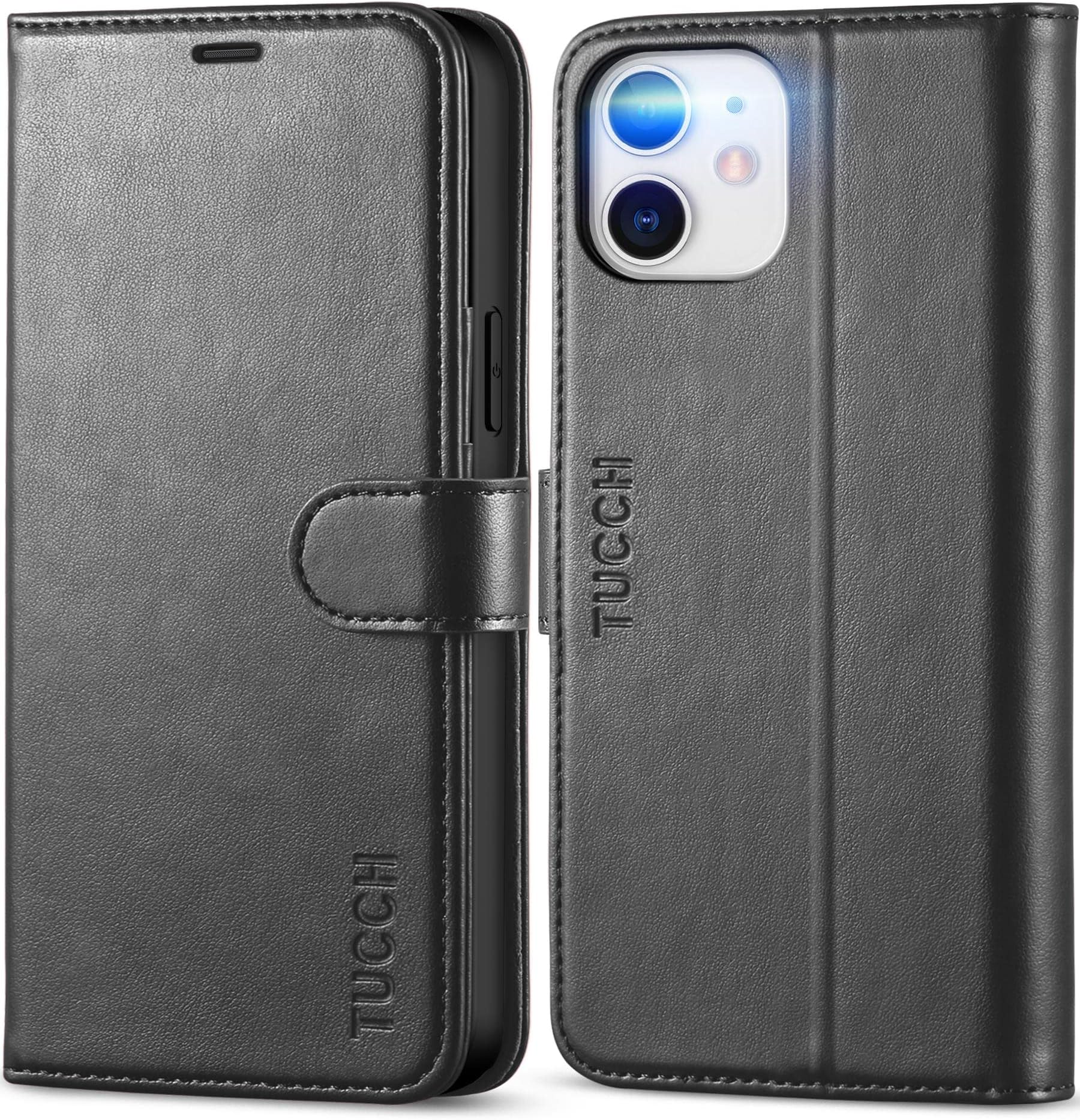 TUCCH Wallet Case for iPhone 12 /iPhone 12 Pro 5G, RFID Blocking Card Slot Stand [Shockproof TPU Interior Case] PU Leather Magnetic Protect Flip Cover Compatible with iPhone 12 Pro/12 6.1-inch, Black