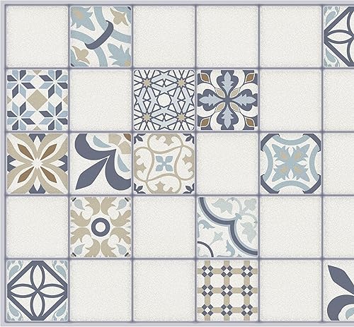 Dundee Deco Panel de pared 3D de PVC con azulejos sintéticos de color azul beige, 3.1 pies x 1.6 pies (37.8 in x 18.9 in), decoración de paneles de