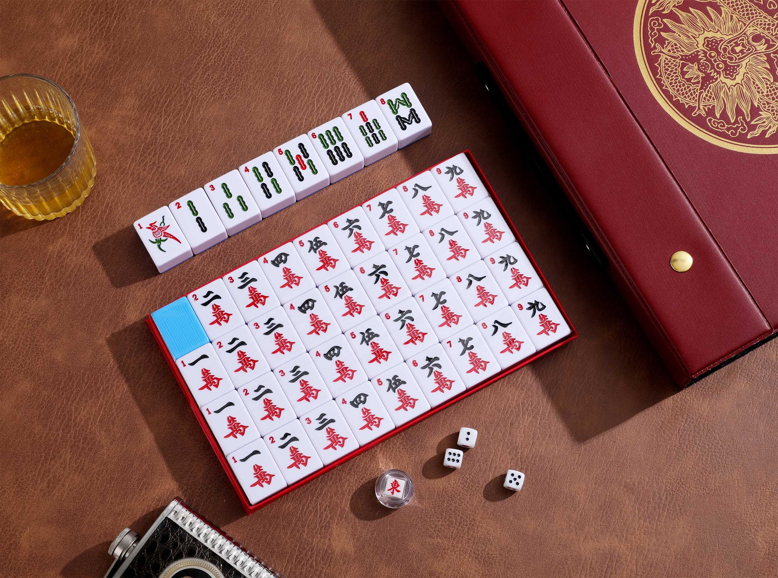 Mose Cafolo Chinese Mahjong Game Set 1.5 X-Large 144 Numbered White Blue Melamine Tiles with Carrying Travel CaseComplete Majong Majiang Mah Jonng Game Set product thumbnail 5