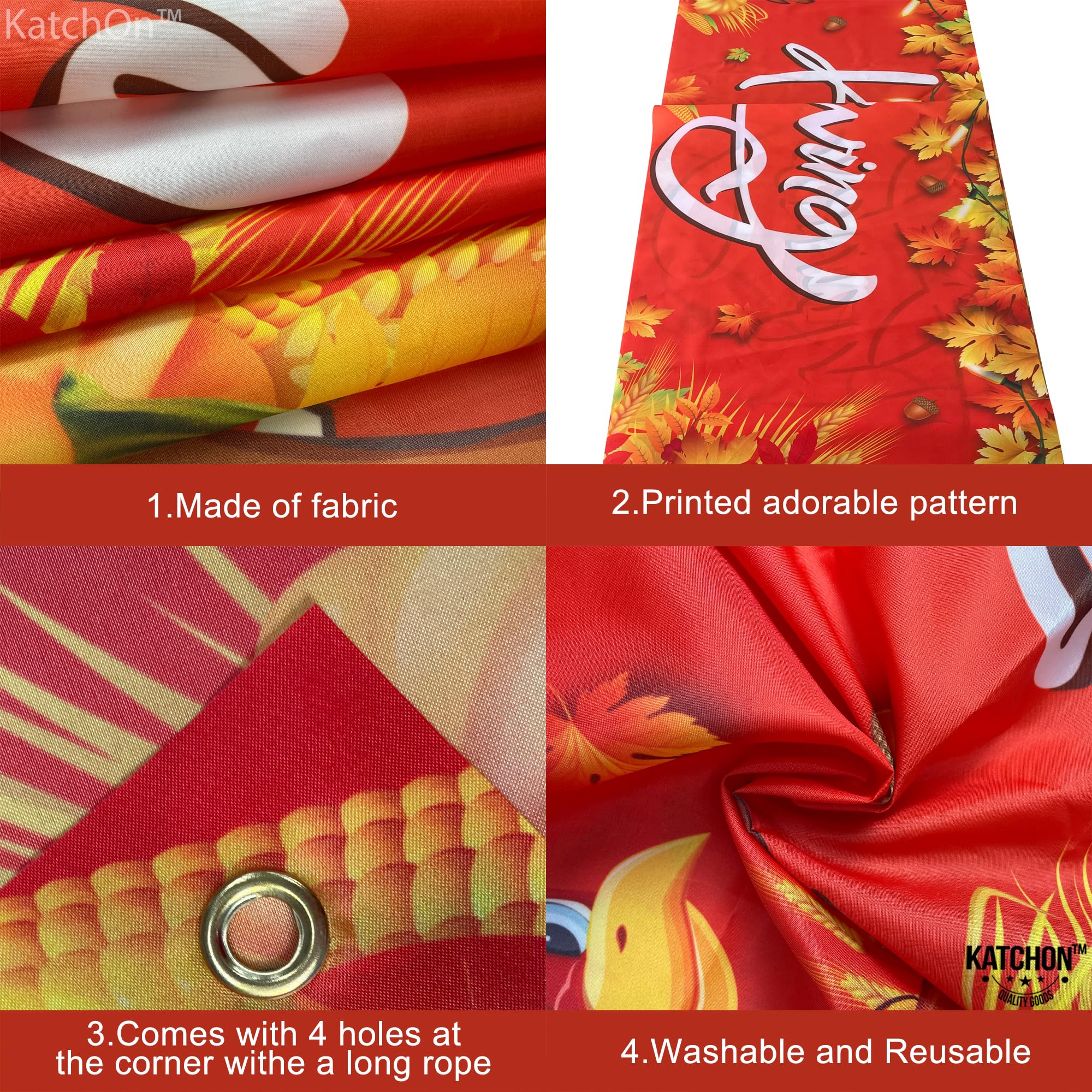 KatchOn Happy Thanksgiving Yard Banner - 120x20 Inch, Cloth Fabric, Outdoor Thanksgiving Decor With Ribbon