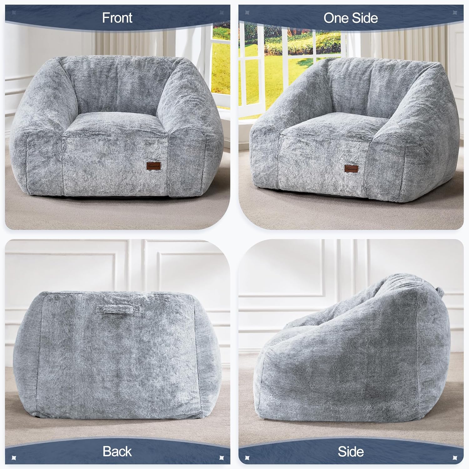 Hobestluk Oversized Bean Bag Chair for Adults with Filler, Large Cozy Reading Chair, Comfortable Lounge Chair for Living Room and Bedroom (Grey Two-Tone) - Image 9