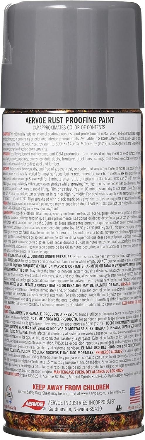 Aervoe 205-349 Any-Way Rustproof Enamels, 12 Oz Aerosol Can, Meter Gray (Ansi-49), High-Gloss