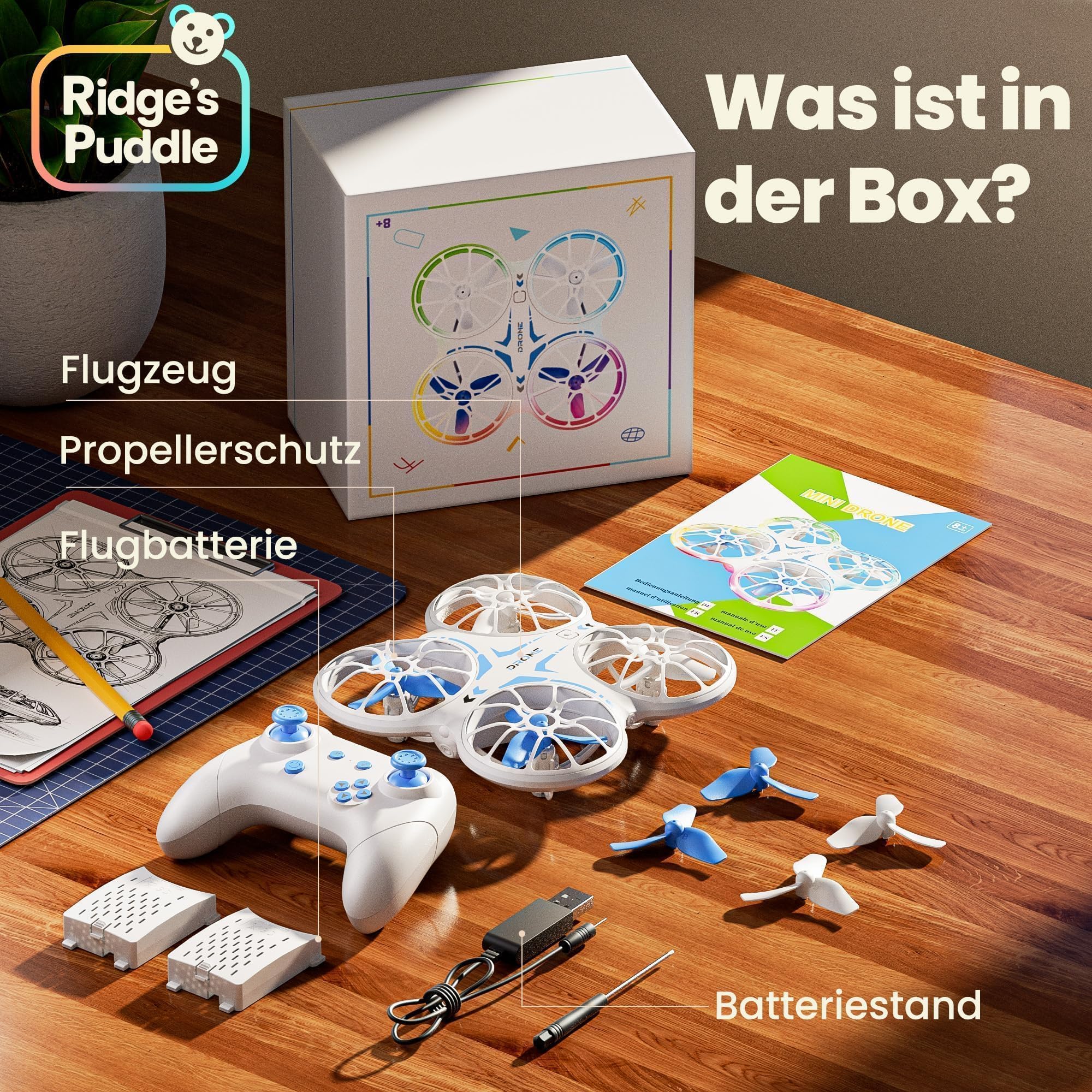 Ridge's Puddle Mini Drone Bambino Giocattolo - Droni radiocomandati giocattolo aereo telecomandato con luci LED regalo per ragazzi e ragazze