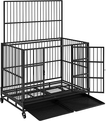 Yaheetech 42'' Heavy Duty Dog Crate Foldable Dog Cage for Medium/Large Dogs W/Double Doors/Removable Trays